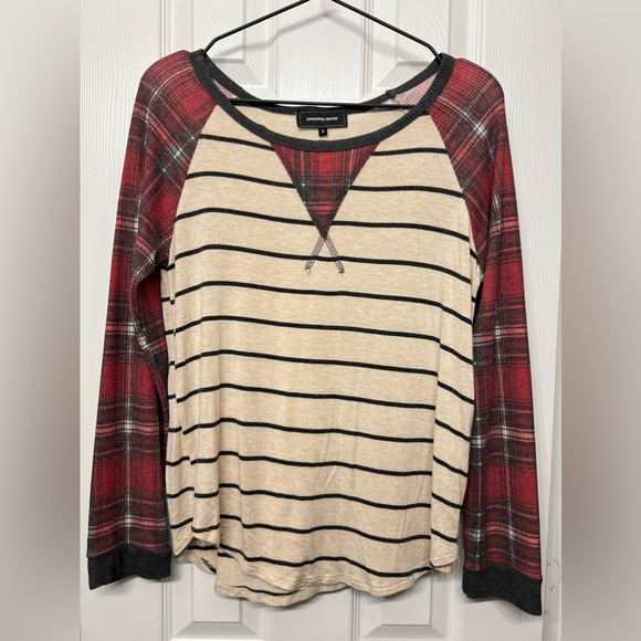 SOMETHING SPECIAL Stripe and Plaid Stretchy Soft Long Sleeve top - Picture 1 of 4